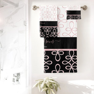Name des Monogramms Filigree Muster Elegant Rosa S Badhandtuch Set