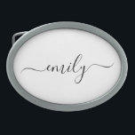 Name des Monogramms für das White Black Modern Ovale Gürtelschnalle<br><div class="desc">Schwarz und Weiß Einfache Script Monogram Name. Das macht den perfekten 16 Geburtstag,  Hochzeit,  Brautparty,  Jubiläum,  Babydusche oder Junggeselinnen-Abschied Geschenk für jemanden,  der Lieben glamourösen Luxus und schicke Stile.</div>