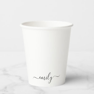 Name des Monogramms für das White Black Modern Pappbecher