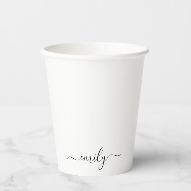 Name des Monogramms für das White Black Modern Pappbecher (Vorderseite)
