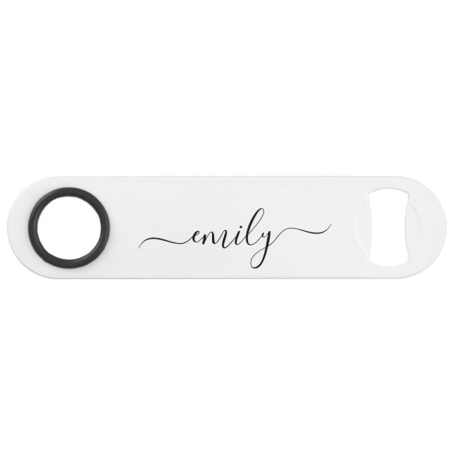 Name des Monogramms für das White Black Modern Speed Flaschenöffner (Vorderseite (Horizontal))