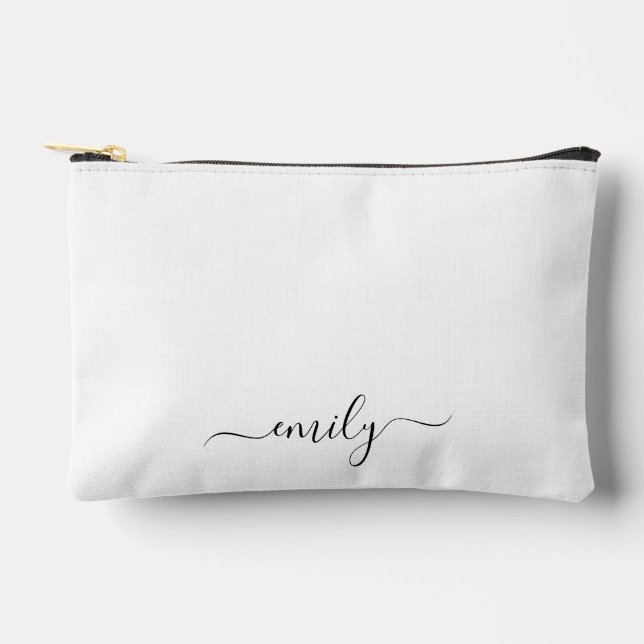 Name des Monogramms für das White Black Modern Zubehörtasche (Vorderseite)