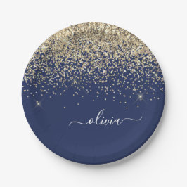 Name des Monogramms für den Blauen Girl-Glitzer Pappteller