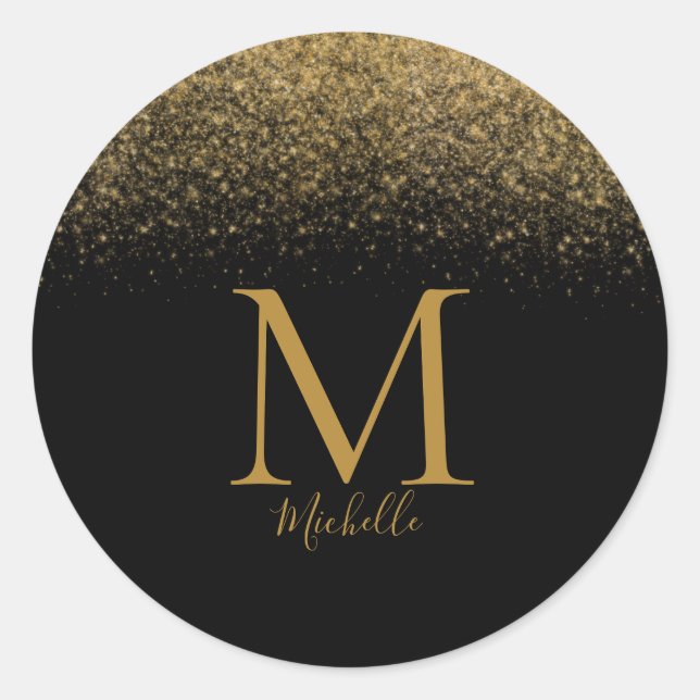 Name des Monogramms für den Elegangolden Glitzer Runder Aufkleber (Vorderseite)