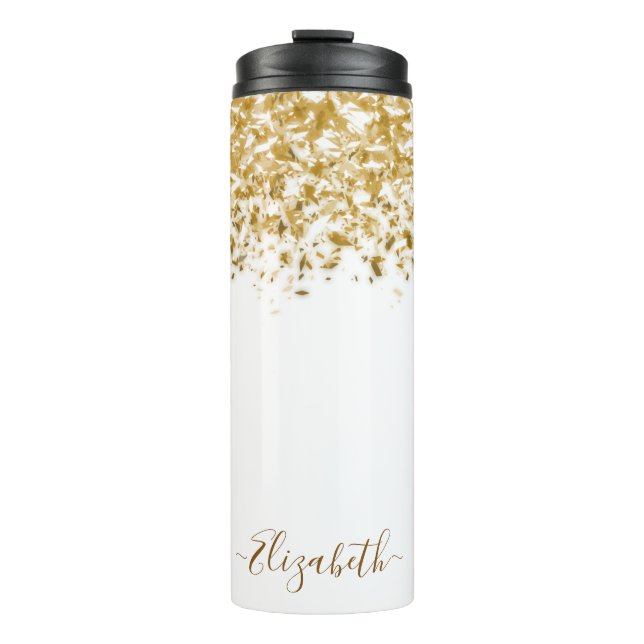 Name des Monogramms für den Elegangolden Glitzer Thermosbecher (Vorderseite)