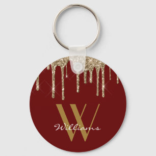 Name des Monogramms für den eleganten Gold Red Gli Schlüsselanhänger