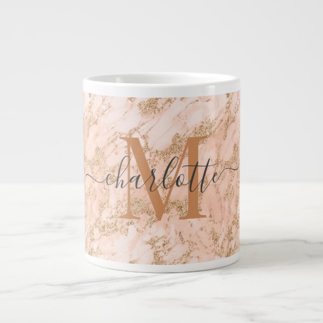 Name des Monogramms für den Glitzer in Goldpinke Jumbo-Tasse (Vorderseite)