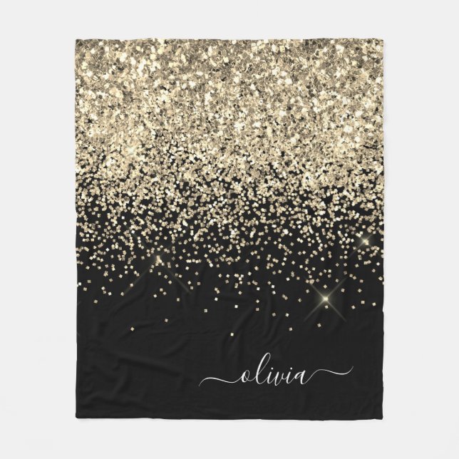 Name des Monogramms für den Gold Black Girl Glitze Fleecedecke (Vorderseite)