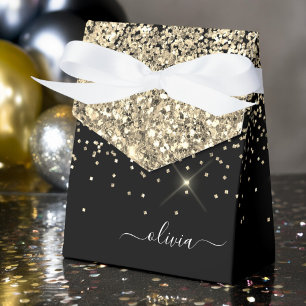 Name des Monogramms für den Gold Black Girl Glitze Geschenkschachtel