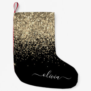 Name des Monogramms für den Gold Black Girl Glitze Kleiner Weihnachtsstrumpf