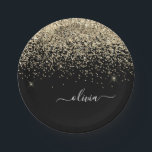 Name des Monogramms für den Gold Black Girl Glitze Pappteller<br><div class="desc">Monogram Name and Black Sparkle Glitzer und Teller des ersten Party. Das macht den perfekten 16 Geburtstag,  Hochzeit,  Brautparty,  Jubiläum,  Babydusche oder Junggeselinnen-Abschied Geschenk für jemanden,  der Lieben glamourösen Luxus und schicke Stile.</div>