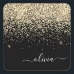 Name des Monogramms für den Gold Black Girl Glitze Quadratischer Aufkleber<br><div class="desc">Glitzer aus schwarzem und goldfarbenem,  schwarzem,  gebürstetem Metal Monogram,  Name Paper Party Sticker Adressenmarken. Das macht den perfekten 16 Geburtstag,  Hochzeit,  Brautparty,  Jubiläum,  Babydusche oder Junggeselinnen-Abschied Geschenk für jemanden,  der Lieben glamourösen Luxus und schicke Stile.</div>