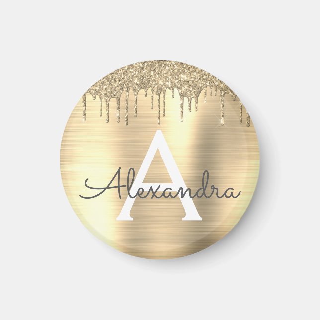 Name des Monogramms für den Gold-Glitzer-Brushed Magnet (Vorne)