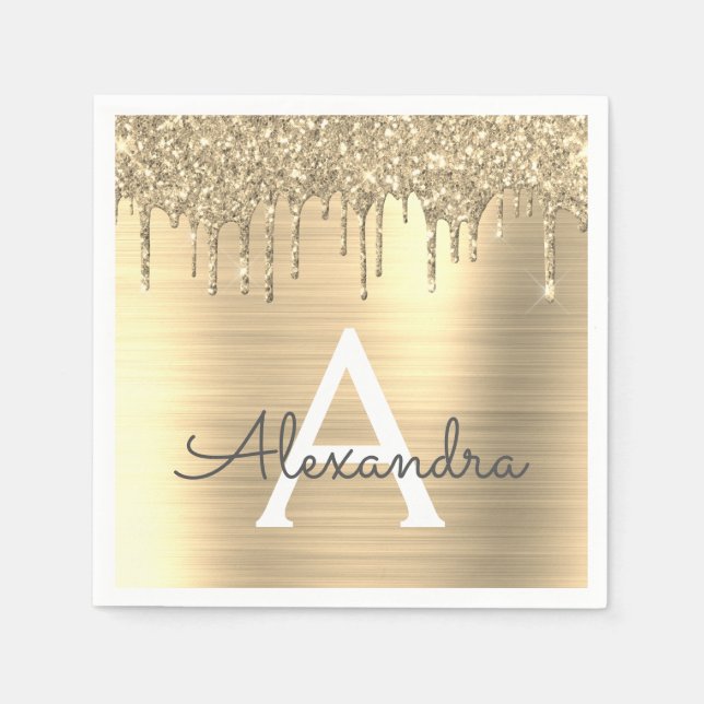 Name des Monogramms für den Gold-Glitzer-Brushed Serviette (Vorderseite)