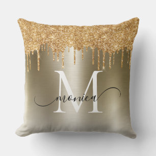 Name des Monogramms für den Gold-Glitzer-Tropfen Kissen