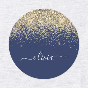 Name des Monogramms für den Gold Navy Blue Glitzer Etiketten