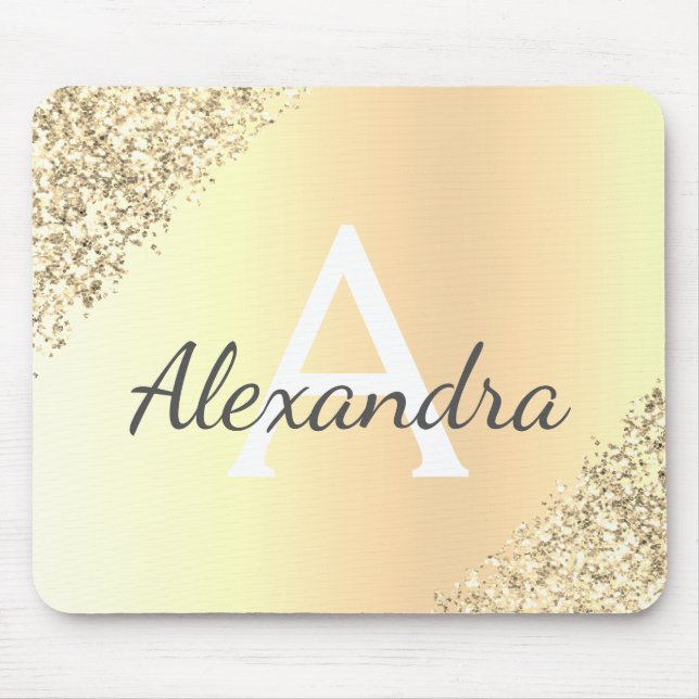 Name des Monogramms für den Luxus-Gold-Sparkle-Gli Mousepad (Vorne)