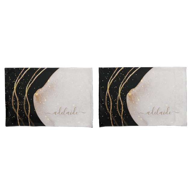 Name des Monogramms für den modernen Black Gold Gl Kissenbezug (Vorderseite-Set)