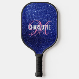 Name des Monogramms für den modernen blauen Glitze Pickleball Schläger