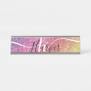 Name des Monogramms für den Rainbow-Glitzer Schreibtischnamensplakette