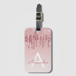 Name des Monogramms für den Rose-Gold-Glitzer Gepäckanhänger