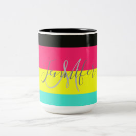 Name des Monogramms für den schwarzen und neonfarb Zweifarbige Tasse