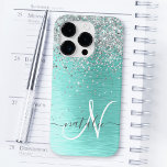 Name des Monogramms für den Silberbrushed-Glitzer  Case-Mate iPhone 14 Pro Hülle<br><div class="desc">Dieses schicke Gehäuse mit hübschem silberglänzenden Glitzer auf silberfarbenem metallischem Hintergrund ist einfach zu personalisieren.</div>