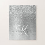 Name des Monogramms für den silberfarbenen Glitzer<br><div class="desc">Dieses trendige Puzzle-Design mit hübschem silberglänzenden Glitzer auf silberfarbenem metallischem Hintergrund ist einfach zu personalisieren.</div>