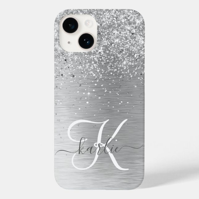 Name des Monogramms für den silberfarbenen Glitzer Case-Mate iPhone 14 Hülle (Rückseite)