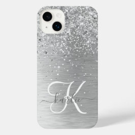 Name des Monogramms für den silberfarbenen Glitzer iPhone 14 Plus Hülle