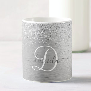Name des Monogramms für den silberfarbenen Glitzer Kaffeetasse
