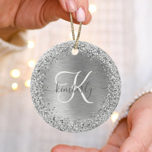 Name des Monogramms für den silberfarbenen Glitzer Keramik Ornament