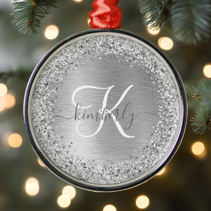 Name des Monogramms für den silberfarbenen Glitzer Ornament Aus Metall