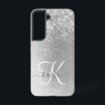 Name des Monogramms für den silberfarbenen Glitzer Samsung Galaxy Hülle<br><div class="desc">Dieses schicke Gehäuse mit hübschem silberglänzenden Glitzer auf silberfarbenem metallischem Hintergrund ist einfach zu personalisieren.</div>