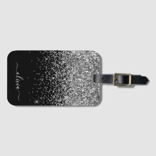 Name des Monogramms für den Silver Black Girl Glit Gepäckanhänger