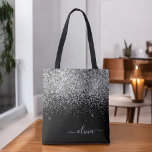 Name des Monogramms für den Silver Black Girl Glit Tasche<br><div class="desc">Schwarz und Silber Imitate Sparkle und Glitzer Elegant Monogram Book Bag. Diese Büchertasche kann auf Ihren Vor- und Vornamen angepasst werden und als Geschenk für Weihnachten,  Geburtstag,  Brautparty oder Hochzeit.</div>