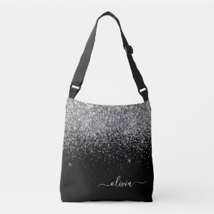 Name des Monogramms für den Silver Black Girl Glit Tragetaschen Mit Langen Trägern