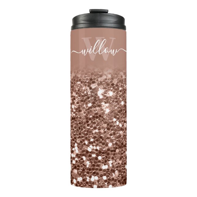Name des Monogramms für die Rose Gold Glitzer Thermosbecher (Vorderseite)