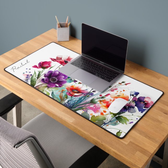 Name des Monogramms für die Wildblumen Aquarell Schreibtischunterlage (Büro 2)