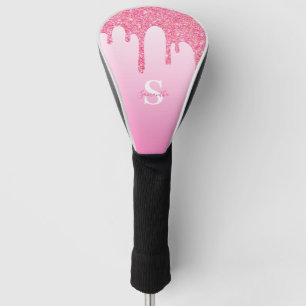 Name des Monogramms für elegante rosa Glitzer-Trop Golf Headcover