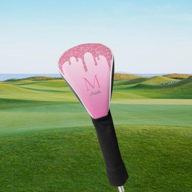 Name des Monogramms für elegante rosa Glitzer-Trop Golf Headcover (Von Creator hochgeladen)