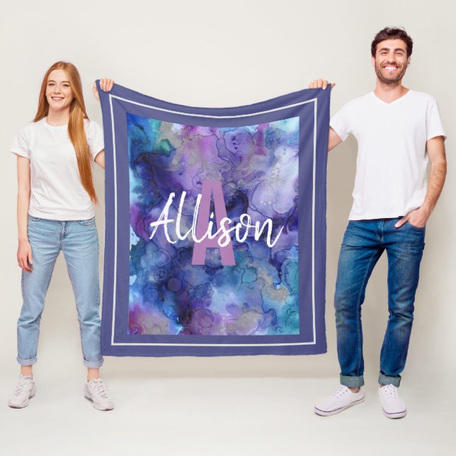 Name des Monogramms für Girl-Lila und Blue Waterco Fleecedecke (Beispiel)