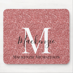 Name des Monogramms für Girly Coral Red Glitzer Mousepad