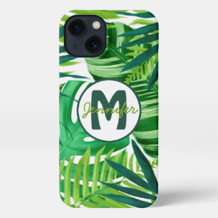 Name des Monogramms für grüne tropische Blätter iPhone Hülle