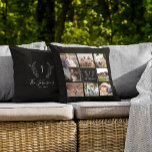 Name des Monogramms für mehrere Fotos, benutzerdef Kissen<br><div class="desc">Erstellen Sie Ihre eigene personalisierte Familienmonogramm,  Name und festes Jahr mit 8 Foto Gitterkollektion,  die ein elegantes rustikales Bauernhaus Stil Schwarz-Weiß-Kissen.         Ein nachdenkliches Sake-Geschenk für Weihnachten,  Hochzeit,  Familienjubiläum oder Erntedank.</div>