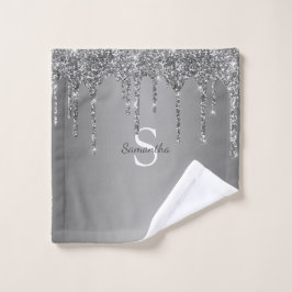 Name des Monogramms für Tropfen des Silver Glitzer Badhandtuch Set