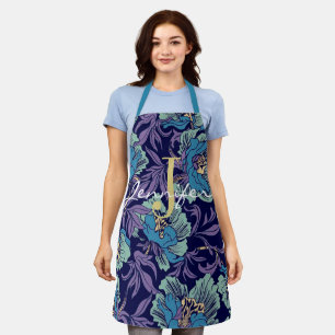 Name des Monogramms für Vintage Navy und Aquamarin Schürze