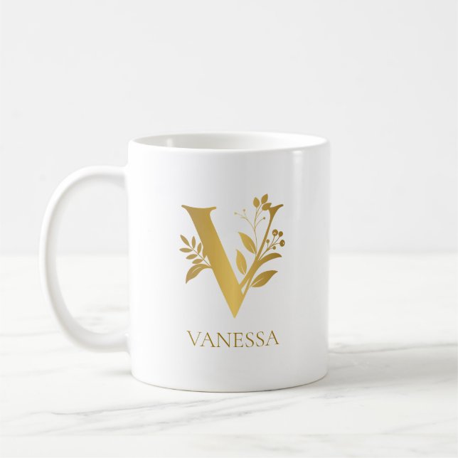 Name des Monogramms für weiß und Gold Kaffeetasse (Links)