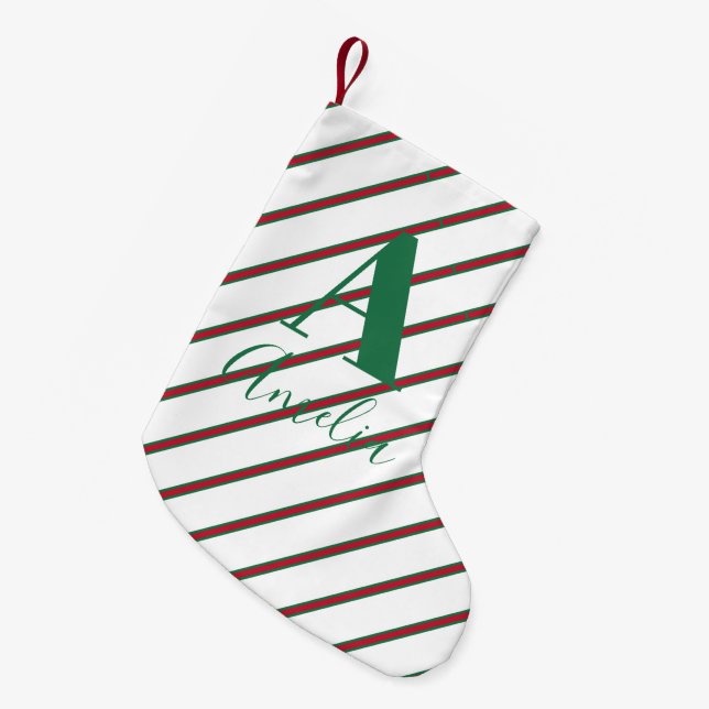 Name des Monogramms grün und rot Kleiner Weihnachtsstrumpf (Vorderansicht (hängend))