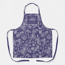 Name des Monogramms Mallow Wildblume Blue White Schürze